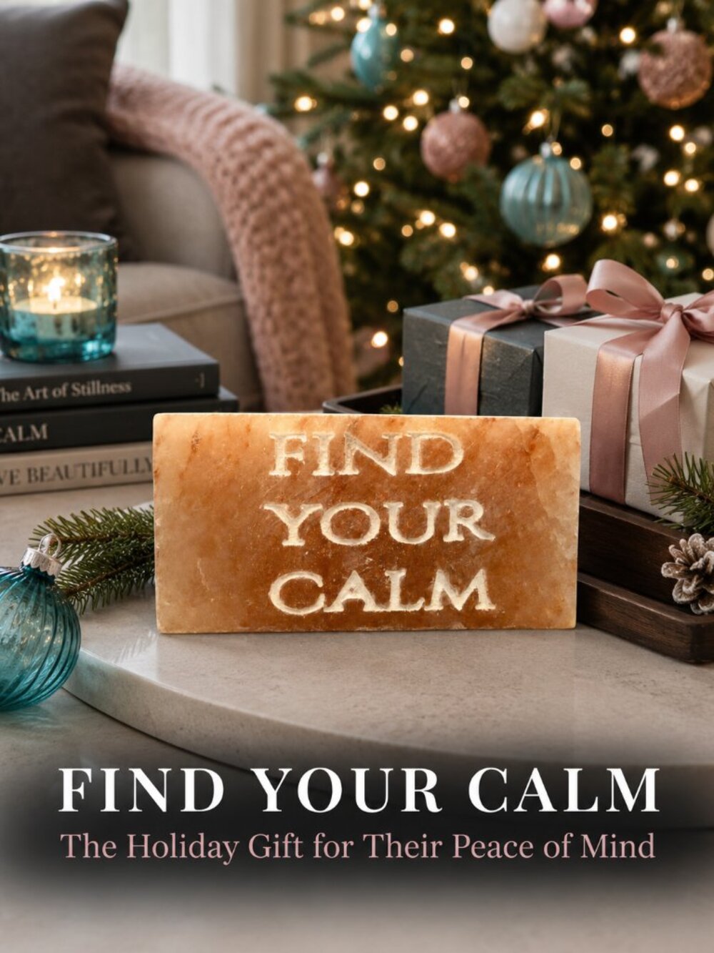 MindfulSalt Find Your Calm Engraved Natural Salt Tile Wellness Spa Gift NWT